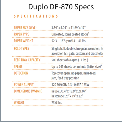 DUPLO DF-870 Paper Folder